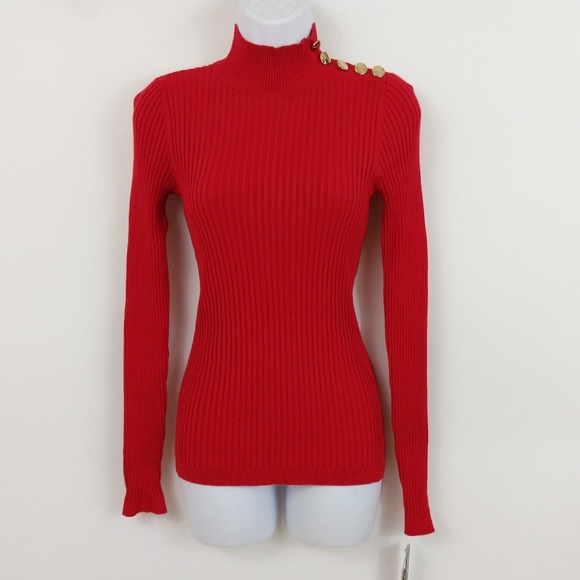 INC International Concepts Sweaters - INC Red Ribbed Turtleneck Sweater